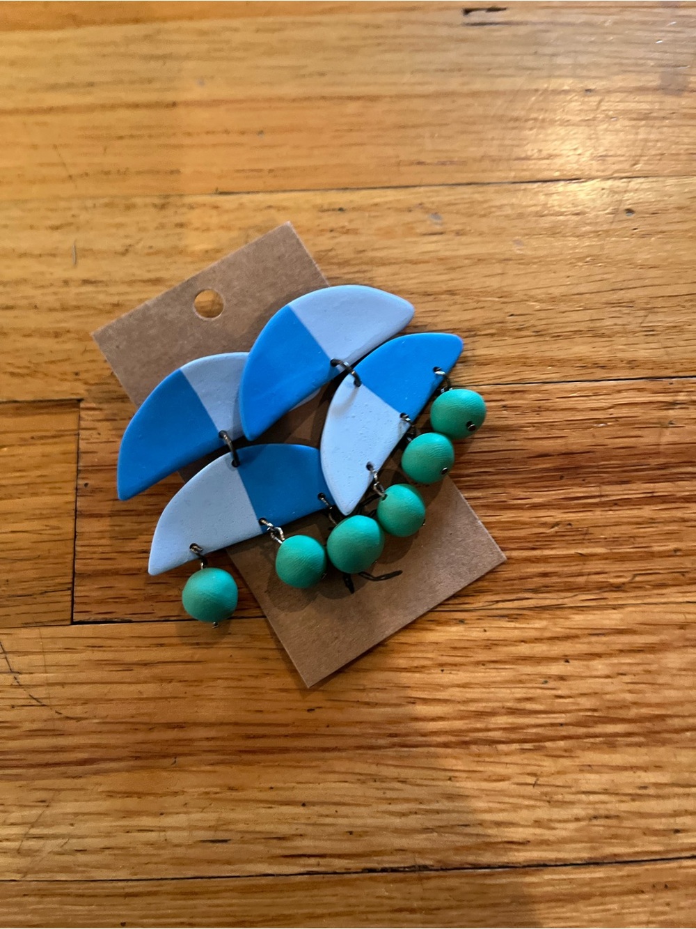 Handmade polymer clay dangle blue and green earrings